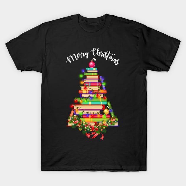 Books Christmas Tree Shirt Gift For Librarian Nerd T-Shirt by Danielsmfbb